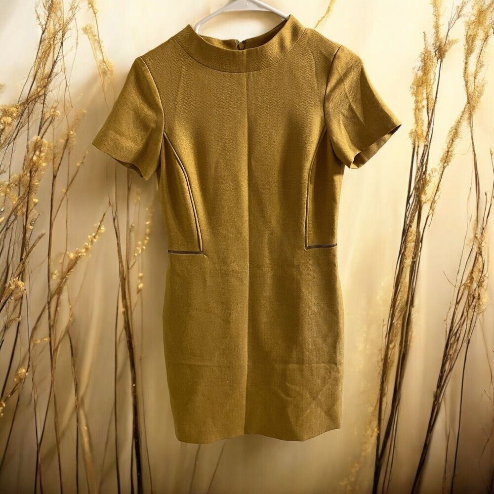 Tahari Arthur S. Levine Womens Dress Size 2 Bodycon Short Sleeve Vintage Mustard